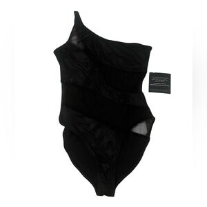 NWT Norma Kamali Women’s Black and Sheer One Piece Bathing Suit Sz Large